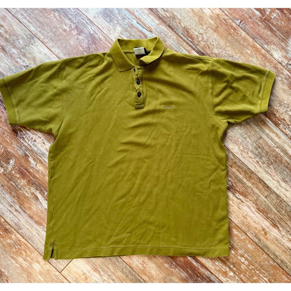 Patagonia Mens M Organic Cotton Polo Shirt Olive Green Short Sleeve Logo